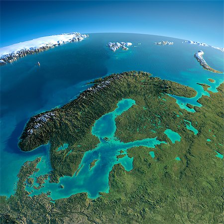 simsearch:400-07420874,k - Highly detailed planet Earth in the morning. Exaggerated precise relief lit morning sun. Detailed Earth. Europe. Scandinavia. Elements of this image furnished by NASA Stock Photo - Budget Royalty-Free & Subscription, Code: 400-07420875