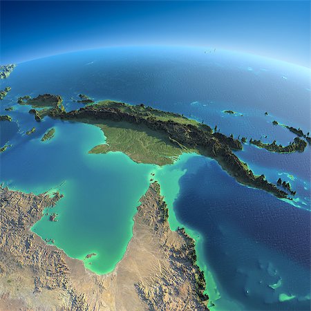 simsearch:400-06365170,k - Highly detailed planet Earth in the morning. Exaggerated precise relief lit morning sun. Detailed Earth. Australia and Papua New Guinea. Elements of this image furnished by NASA Stock Photo - Budget Royalty-Free & Subscription, Code: 400-07420873