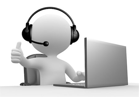 3d people - man, person with a Headphones with Microphone and laptop. Stockbilder - Microstock & Abonnement, Bildnummer: 400-07420920