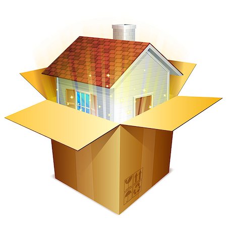 Little house inside cardboard shipping box. Foto de stock - Royalty-Free Super Valor e Assinatura, Número: 400-07420953