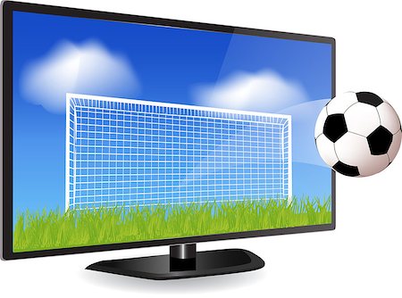 soccer field background - Soccer ball in motion flying off Smart Tv screen Stock Photo - Budget Royalty-Free & Subscription, Code: 400-07421105