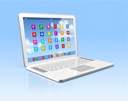 simsearch:400-04382597,k - 3D Laptop Computer - apps icons interface - isolated with clipping path Stock Photo - Budget Royalty-Free & Subscription, Code: 400-07421166