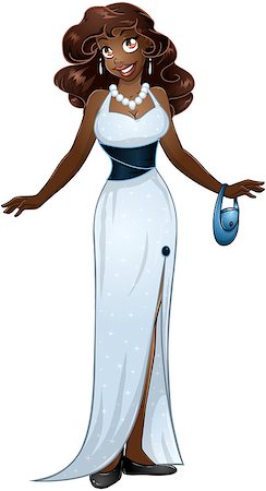 Vector illustration of an african woman in white evening dress. Stock Photo - Budget Royalty-Free & Subscription, Code: 400-07421458