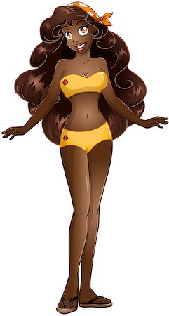 simsearch:400-07259873,k - Vector illustration of an african woman in yellow swimsuit and sandals. Stock Photo - Budget Royalty-Free & Subscription, Code: 400-07421453