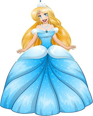 dress for fairy tale character - Vector illustration of a beautiful blond princess in blue dress. Stock Photo - Budget Royalty-Free & Subscription, Code: 400-07421476