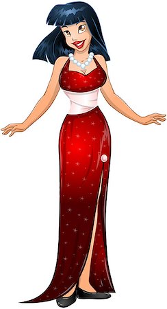 Vector illustration of an asian woman in red evening dress. Stock Photo - Budget Royalty-Free & Subscription, Code: 400-07421471