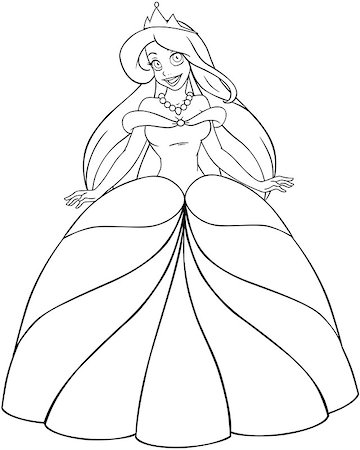 simsearch:400-07421465,k - Vector illustration coloring page of a beautiful caucasian princess. Foto de stock - Super Valor sin royalties y Suscripción, Código: 400-07421486