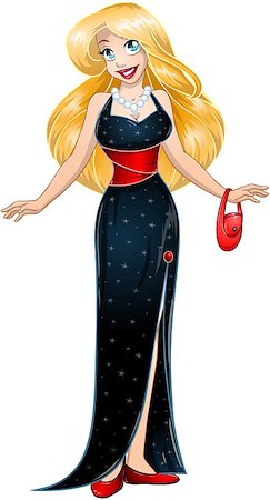 Vector illustration of a blond woman in black evening dress. Stock Photo - Budget Royalty-Free & Subscription, Code: 400-07421482