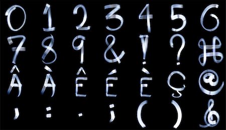simsearch:400-06062255,k - Light Painting Special Characters for French Language and Numerals Alphabets Fotografie stock - Microstock e Abbonamento, Codice: 400-07421734
