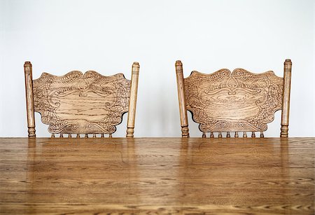 Wooden Dining room table and chair details and blank wall for your text, image or logo. Stock Photo - Budget Royalty-Free & Subscription, Code: 400-07421750