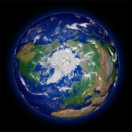 Northern hemisphere on Earth viewed from above north pole isolated on black background. High detail planet surface. Elements of this image furnished by NASA. Stock Photo - Budget Royalty-Free & Subscription, Code: 400-07421822