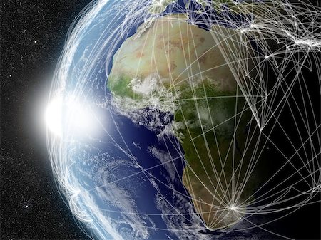 sunrise rays clouds - Africa region with network representing major air traffic routes. Elements of this image furnished by NASA. Stock Photo - Budget Royalty-Free & Subscription, Code: 400-07421838