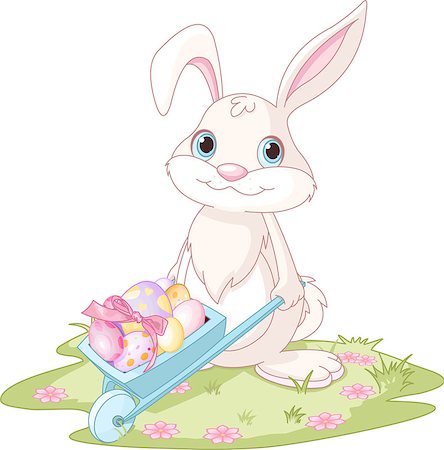 Easter Bunny with wheelbarrow full of eggs Stock Photo - Budget Royalty-Free & Subscription, Code: 400-07421860