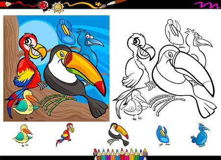 simsearch:400-08917115,k - Cartoon Illustrations of Funny Colorful Birds Characters Group for Coloring Book with Elements Set Stock Photo - Budget Royalty-Free & Subscription, Code: 400-07422240