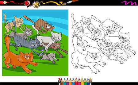 Cartoon Illustrations of Running Cats Characters Group for Coloring Book Stock Photo - Budget Royalty-Free & Subscription, Code: 400-07422242