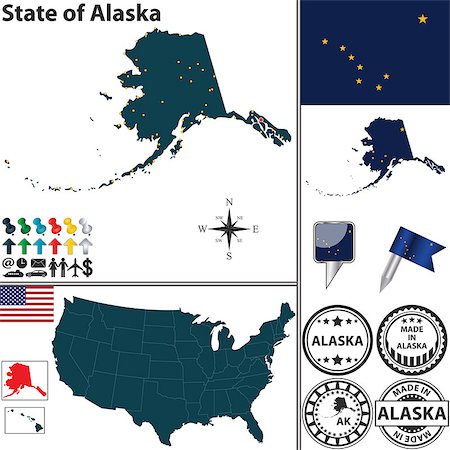 simsearch:400-07429600,k - Vector set of Alaska state with flag and icons on white background Foto de stock - Super Valor sin royalties y Suscripción, Código: 400-07422349