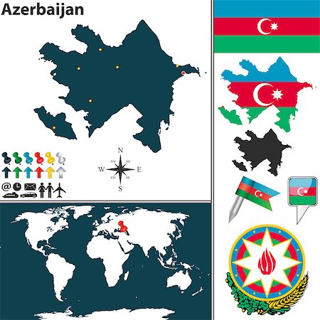 simsearch:400-06860069,k - Vector map of Azerbaijan with regions, coat of arms and location on world map Photographie de stock - Aubaine LD & Abonnement, Code: 400-07422341
