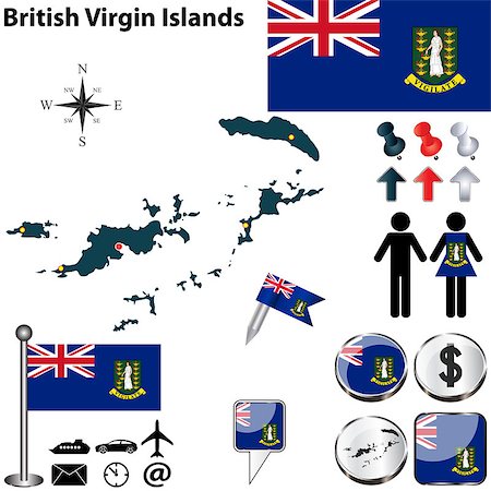 simsearch:400-07326855,k - Vector of British Virgin Islands set with detailed country shape with region borders, flags and icons Stock Photo - Budget Royalty-Free & Subscription, Code: 400-07422343