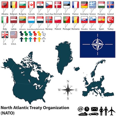 Vector of 28 members of NATO with maps and flags Stock Photo - Budget Royalty-Free & Subscription, Code: 400-07422355