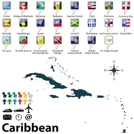 Vector of political map of Caribbean set with buttons flags on white background Stock Photo - Budget Royalty-Free & Subscription, Code: 400-07422356