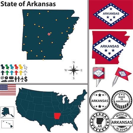 Vector set of Arkansas state with flag and icons on white background Fotografie stock - Microstock e Abbonamento, Codice: 400-07422351