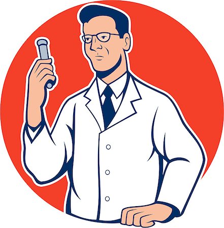 Illustration of scientist laboratory researcher chemist holding test tube done in cartoon style. Stock Photo - Budget Royalty-Free & Subscription, Code: 400-07422688