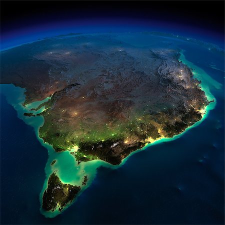 Highly detailed Earth, illuminated by moonlight. The glow of cities sheds light on the detailed exaggerated terrain and translucent water of the oceans. Elements of this image furnished by NASA Stock Photo - Budget Royalty-Free & Subscription, Code: 400-07423072