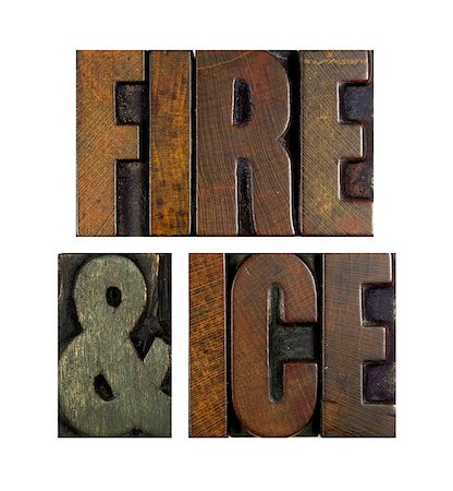 simsearch:400-07423443,k - The words FIRE AND ICE written in vintage letterpress type Fotografie stock - Microstock e Abbonamento, Codice: 400-07423416