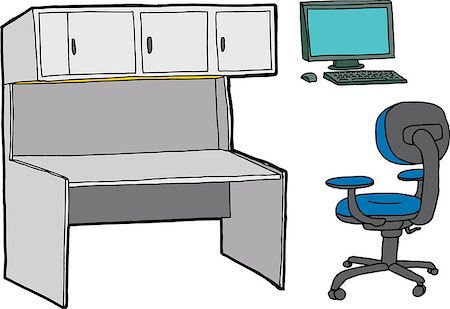 Set of desk, computer and chair for office scene Foto de stock - Super Valor sin royalties y Suscripción, Código: 400-07423847