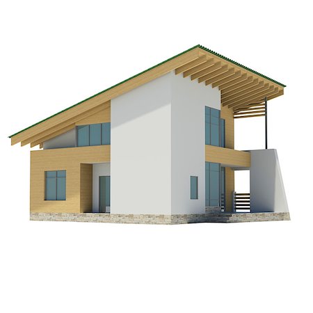 simsearch:400-07466067,k - Wooden house with a green roof. Isolated render on a white background Stock Photo - Budget Royalty-Free & Subscription, Code: 400-07423893