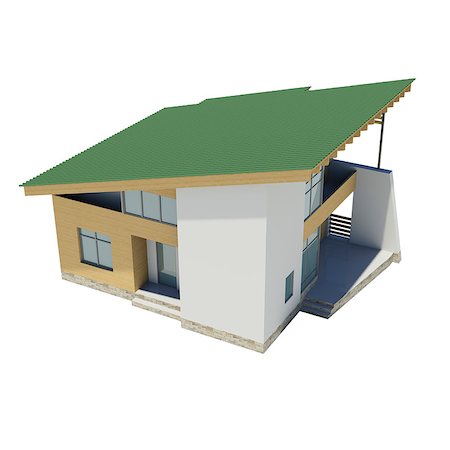 simsearch:400-07466067,k - Wooden house with a green roof. Isolated render on a white background Stock Photo - Budget Royalty-Free & Subscription, Code: 400-07423901