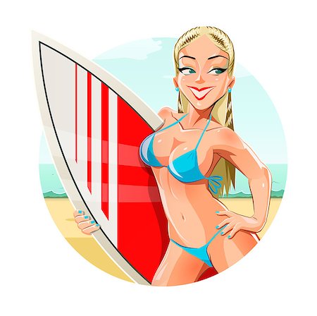 simsearch:400-07431120,k - Girl with surfing board on beach. Eps10 vector illustration. Isolated on white background Stock Photo - Budget Royalty-Free & Subscription, Code: 400-07430181