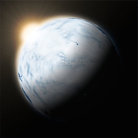 simsearch:400-08427636,k - Sun over Pacific Ocean on blue planet Earth isolated on black background. Highly detailed planet surface. Elements of this image furnished by NASA. Foto de stock - Super Valor sin royalties y Suscripción, Código: 400-07430475
