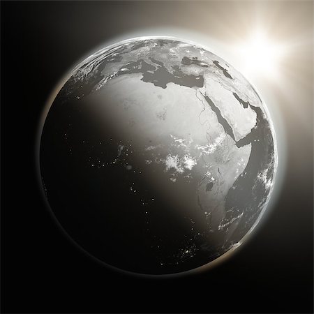 simsearch:400-08427636,k - Space view of the sun rising over Africa on black planet Earth. Elements of this image furnished by NASA. Foto de stock - Super Valor sin royalties y Suscripción, Código: 400-07430498
