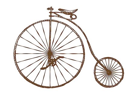 simsearch:400-09098617,k - Hand-drawn old fashioned bicycle, retro bike Fotografie stock - Microstock e Abbonamento, Codice: 400-07430597