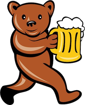 Illustration of a brown bear holding a beer mug running viewed from side done in cartoon style set on isolated background. Foto de stock - Super Valor sin royalties y Suscripción, Código: 400-07430647