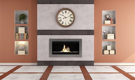 Contemporary  gas fireplace in a classic room - rendering Stock Photo - Budget Royalty-Free & Subscription, Code: 400-07430880