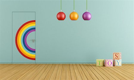 Colorful doors flush with the wall in a blue toys room Stock Photo - Budget Royalty-Free & Subscription, Code: 400-07430883