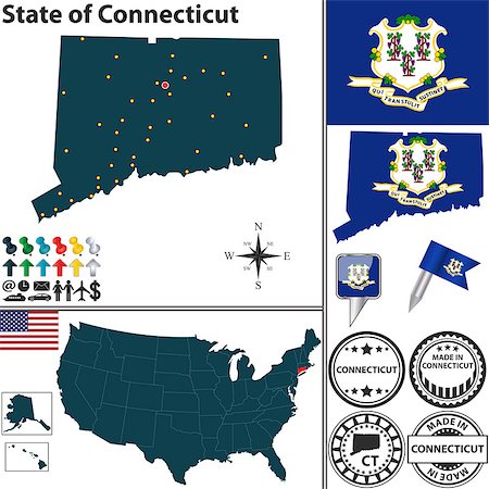 simsearch:400-08296253,k - Vector set of Connecticut state with flag and icons on white background Stockbilder - Microstock & Abonnement, Bildnummer: 400-07430905