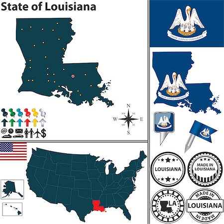 simsearch:400-07795478,k - Vector set of Louisiana state with flag and icons on white background Photographie de stock - Aubaine LD & Abonnement, Code: 400-07430911