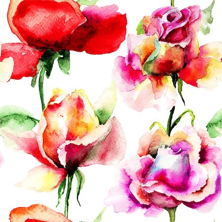 simsearch:400-07444676,k - Seamless pattern with Roses flowers, watercolor illustration Photographie de stock - Aubaine LD & Abonnement, Code: 400-07444682