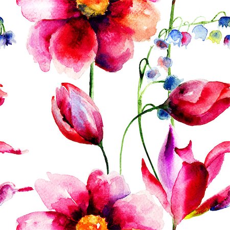 simsearch:400-07444676,k - Seamless pattern with spring flowers, watercolor illustration Photographie de stock - Aubaine LD & Abonnement, Code: 400-07444701