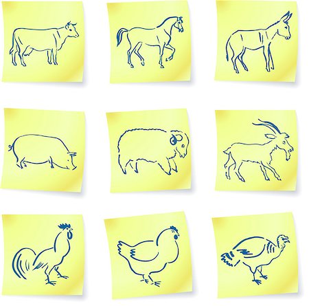 simsearch:400-08405350,k - farm animal collection on post it notes original vector illustration 6 color versions included Stock Photo - Budget Royalty-Free & Subscription, Code: 400-07444997