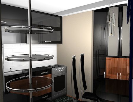 Modern kitchen interior in black colors. Stock Photo - Budget Royalty-Free & Subscription, Code: 400-07445154