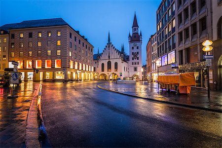 rain cityscape - Old Town Hall and Marienplatz in the Morning, Munich, Bavaria, Germany Stock Photo - Budget Royalty-Free & Subscription, Code: 400-07445502