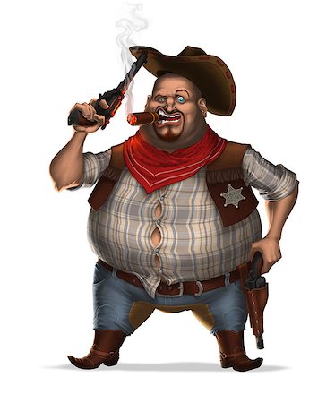 simsearch:400-07257066,k - Sheriff smokes cigar and lifts up his hat by revolver. Isolated Stock Photo - Budget Royalty-Free & Subscription, Code: 400-07445557