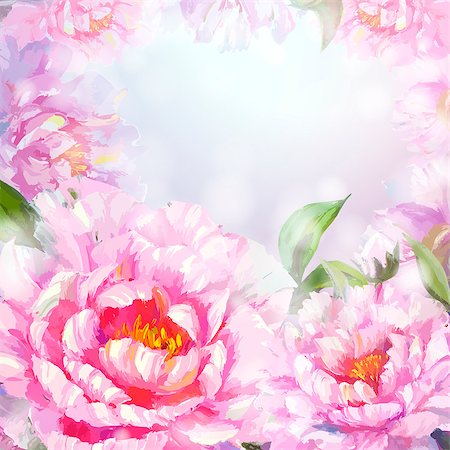 peonies illustration - Peonies flowers background. Spring flowers invitation template card Stock Photo - Budget Royalty-Free & Subscription, Code: 400-07446047