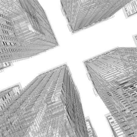 Skyscrapers. Isolated wire-frame render on a white background Stock Photo - Budget Royalty-Free & Subscription, Code: 400-07446135