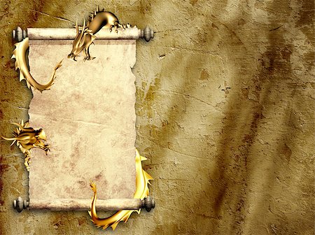 stucco sign - Grunge background with dragons and scrolls of old parchment Stock Photo - Budget Royalty-Free & Subscription, Code: 400-07446170