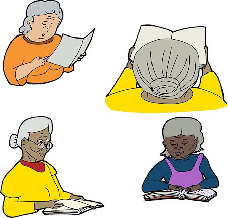 Drawings of senior women reading over white background Stock Photo - Budget Royalty-Free & Subscription, Code: 400-07446254